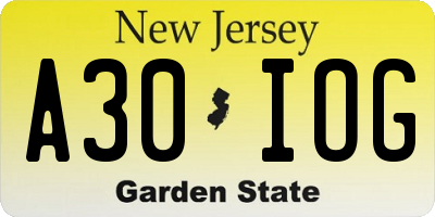 NJ license plate A30IOG