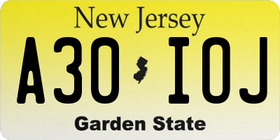 NJ license plate A30IOJ