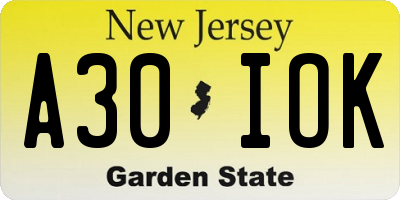 NJ license plate A30IOK