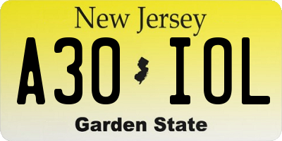 NJ license plate A30IOL