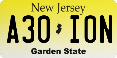 NJ license plate A30ION