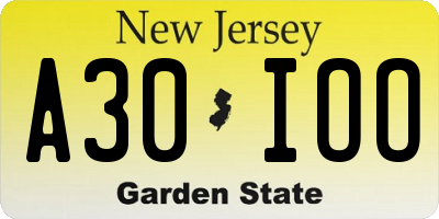 NJ license plate A30IOO