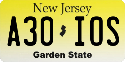 NJ license plate A30IOS