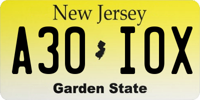 NJ license plate A30IOX