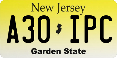NJ license plate A30IPC