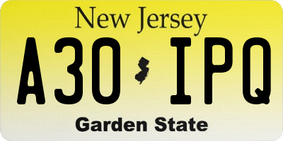 NJ license plate A30IPQ