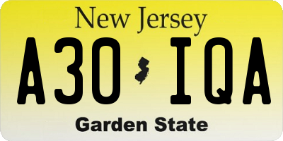 NJ license plate A30IQA