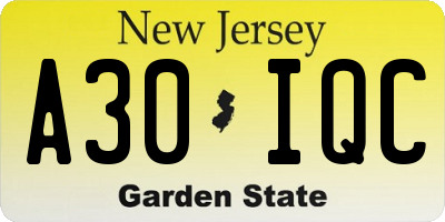 NJ license plate A30IQC