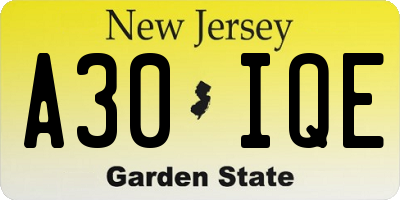 NJ license plate A30IQE