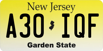 NJ license plate A30IQF