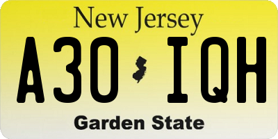 NJ license plate A30IQH