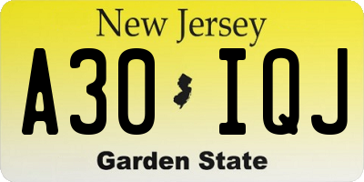 NJ license plate A30IQJ