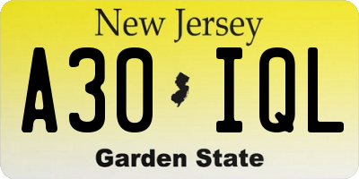 NJ license plate A30IQL