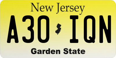 NJ license plate A30IQN