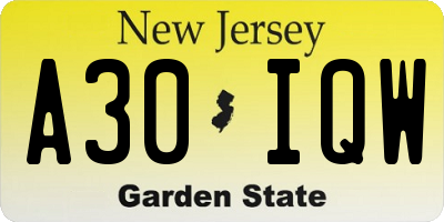 NJ license plate A30IQW