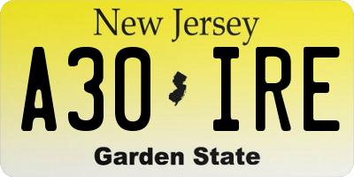 NJ license plate A30IRE