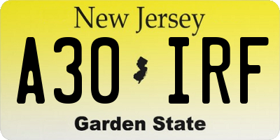 NJ license plate A30IRF