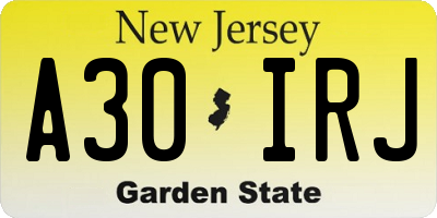 NJ license plate A30IRJ