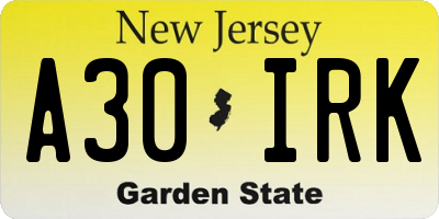 NJ license plate A30IRK