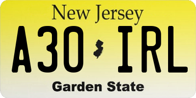 NJ license plate A30IRL