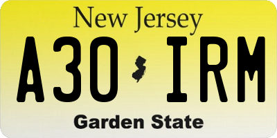 NJ license plate A30IRM