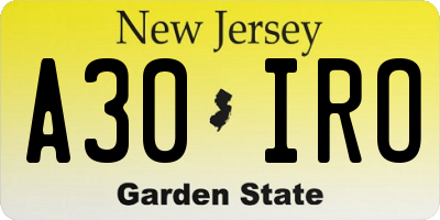 NJ license plate A30IRO