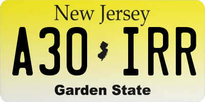 NJ license plate A30IRR