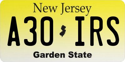 NJ license plate A30IRS