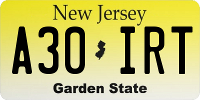 NJ license plate A30IRT