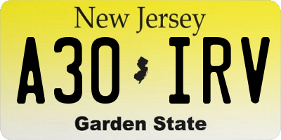 NJ license plate A30IRV