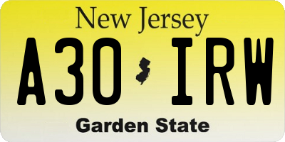 NJ license plate A30IRW