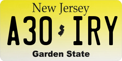 NJ license plate A30IRY