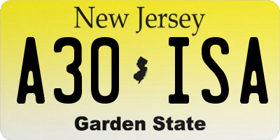 NJ license plate A30ISA