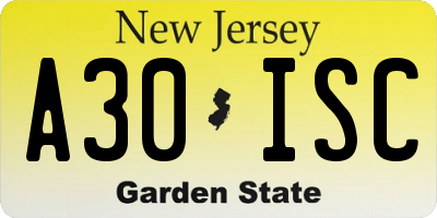 NJ license plate A30ISC