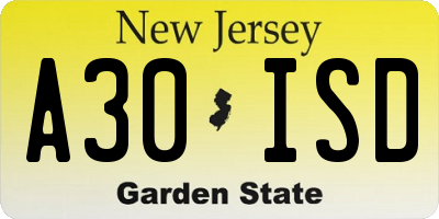 NJ license plate A30ISD