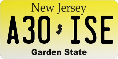 NJ license plate A30ISE