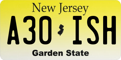 NJ license plate A30ISH
