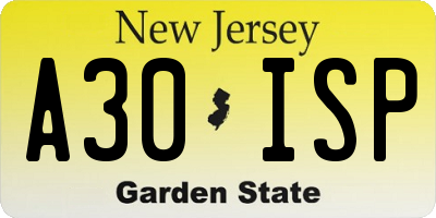 NJ license plate A30ISP