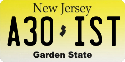 NJ license plate A30IST