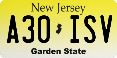 NJ license plate A30ISV