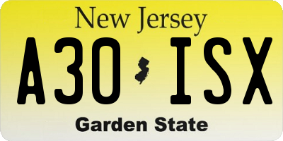 NJ license plate A30ISX