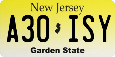 NJ license plate A30ISY