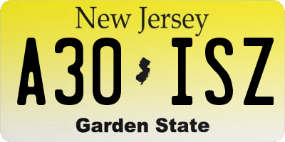 NJ license plate A30ISZ