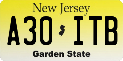 NJ license plate A30ITB