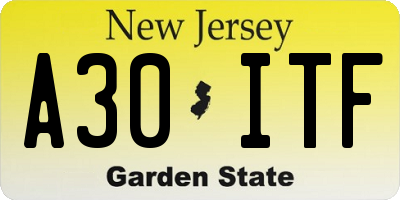 NJ license plate A30ITF