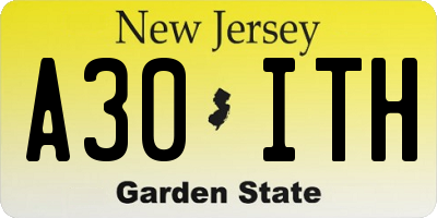 NJ license plate A30ITH