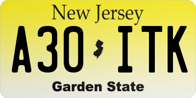 NJ license plate A30ITK
