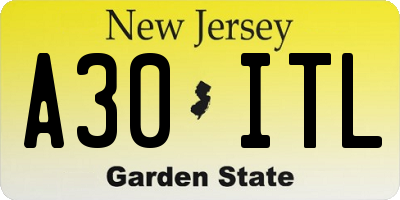 NJ license plate A30ITL