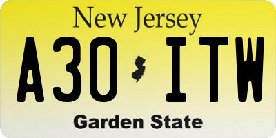 NJ license plate A30ITW