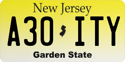 NJ license plate A30ITY